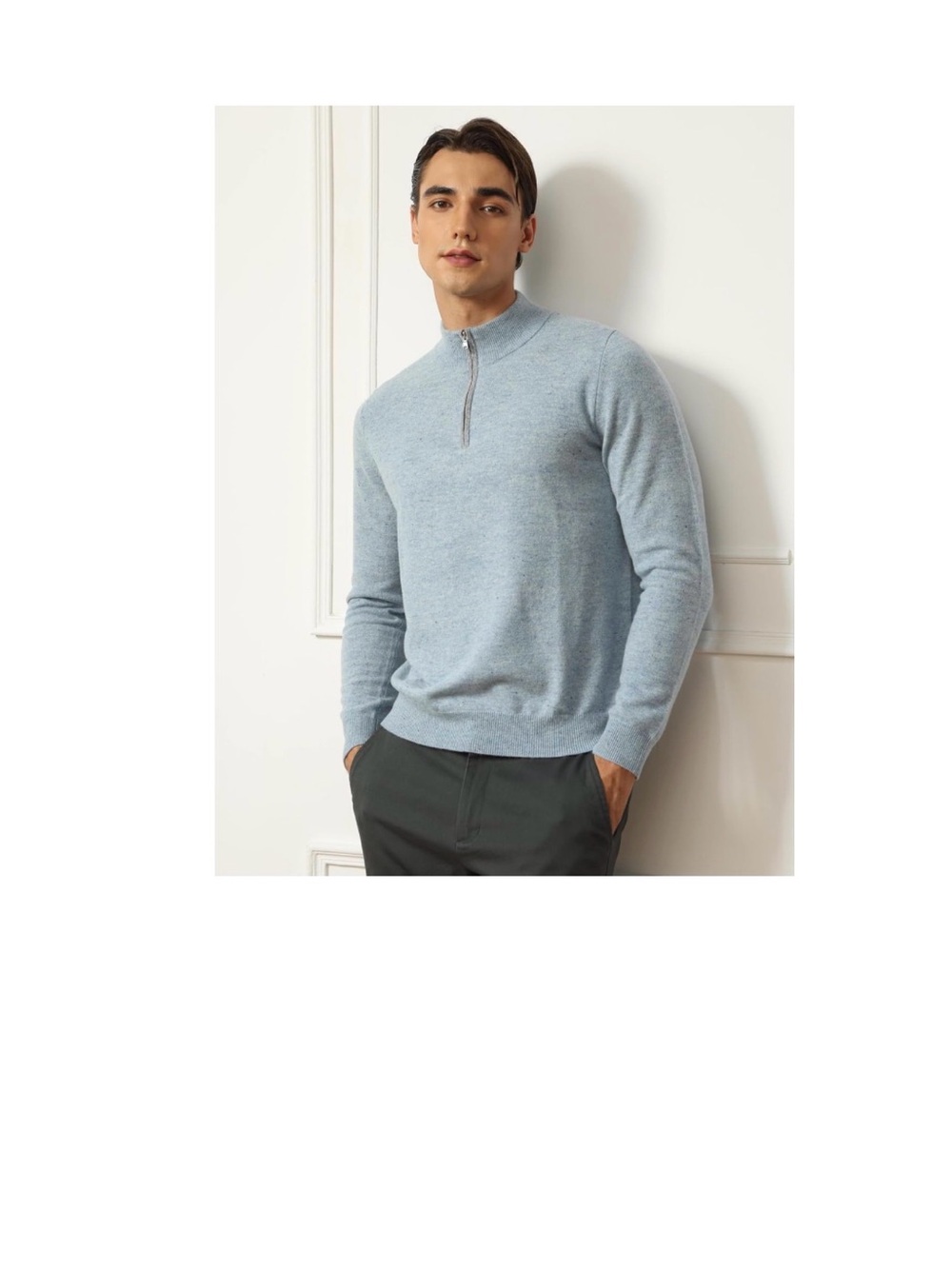 Men's Light Blue Half-Zip Sweater